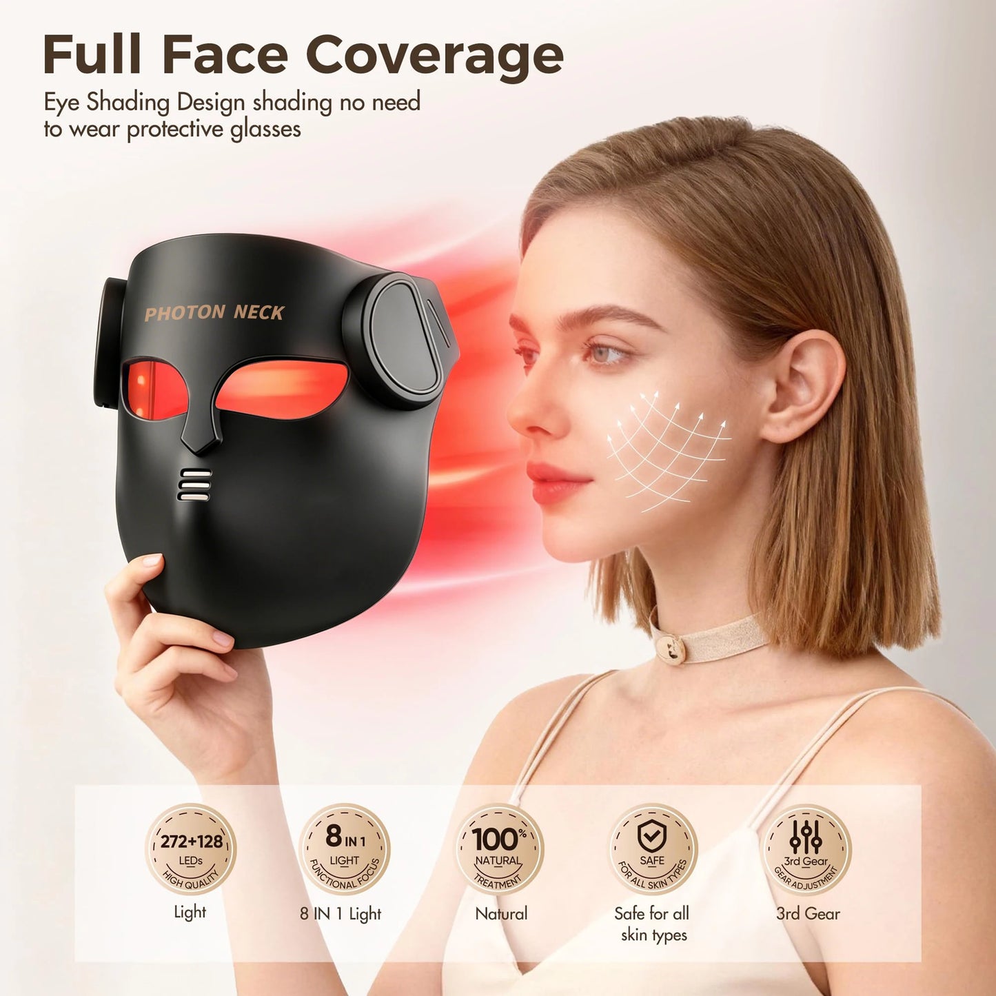 Red Light Therapy LED Face Mask with Neck