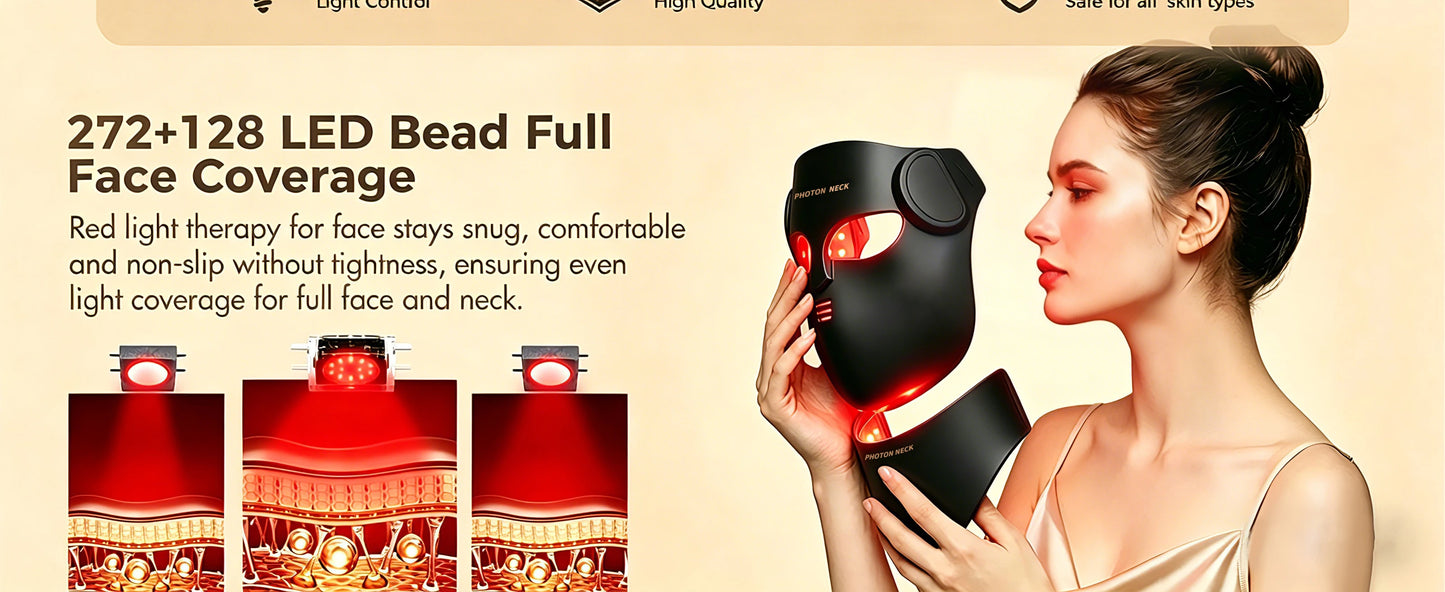 Red Light Therapy LED Face Mask with Neck