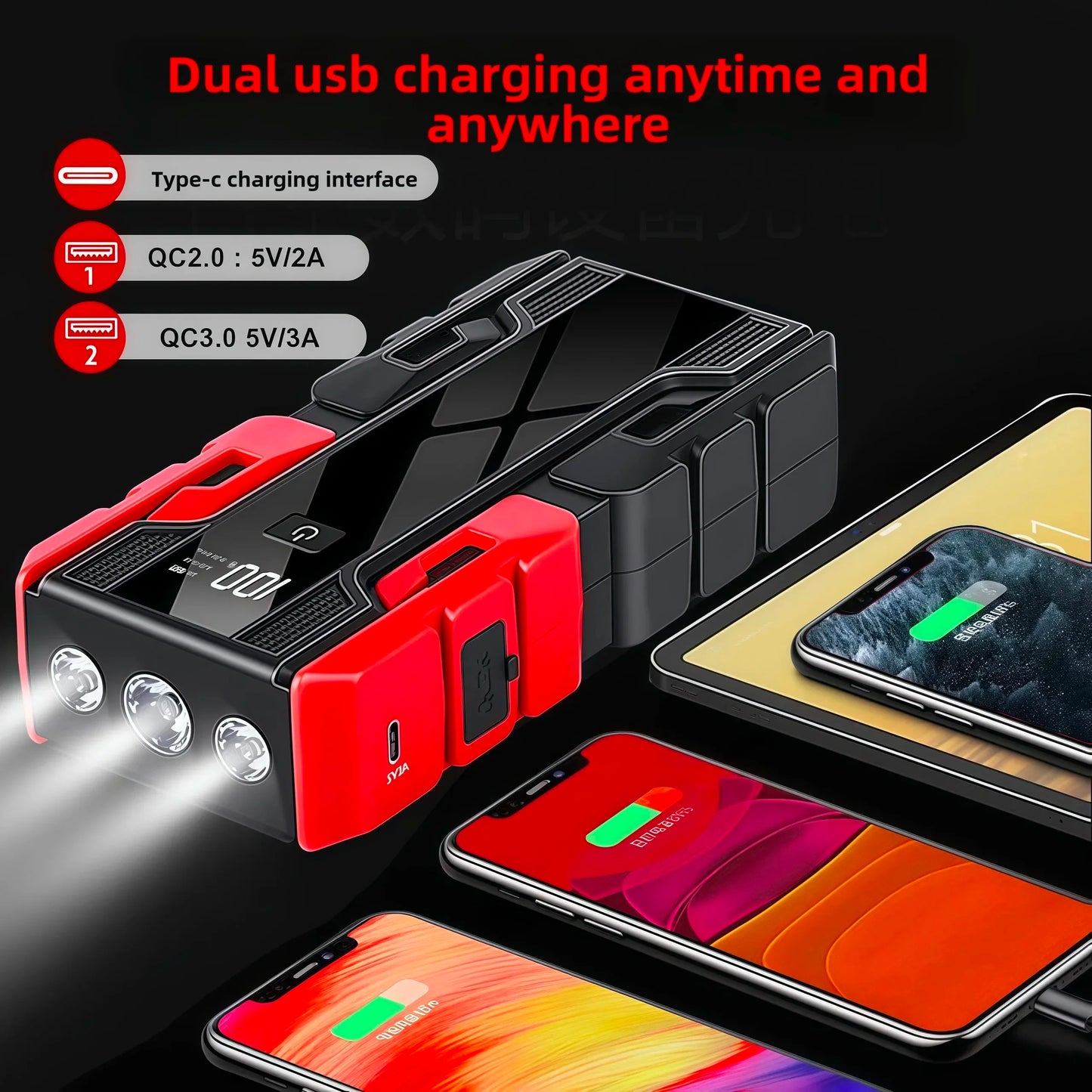 New 12V 99800mAh Car Jump Starter ,Portable Emergency Power Bank