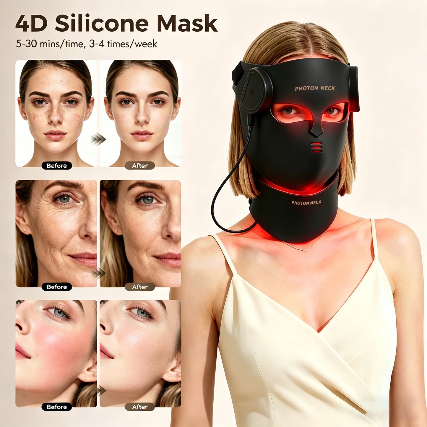 Red Light Therapy LED Face Mask with Neck